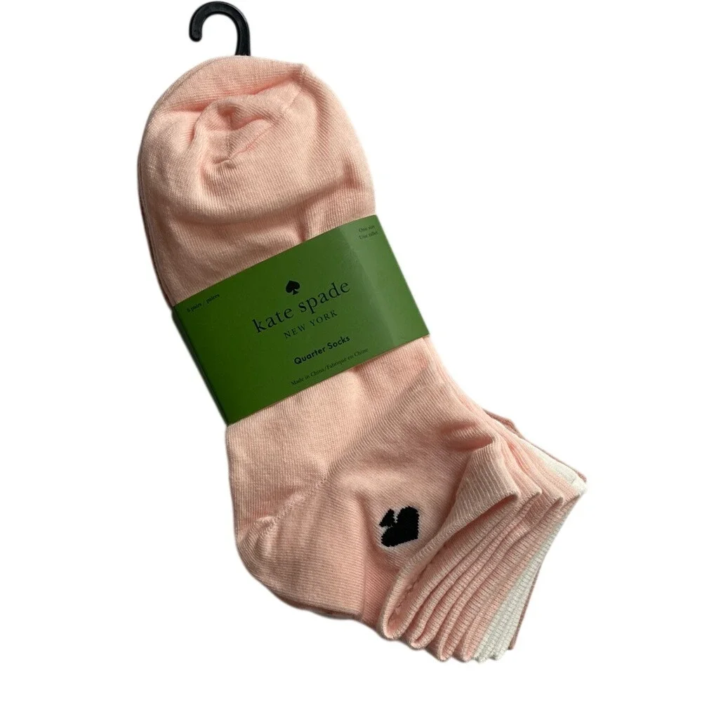 Kate‎ Spade Women's Set of 6 Pink White Quarter Socks 4-10 NEW